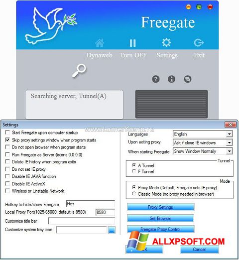 Screenshot Freegate untuk Windows XP