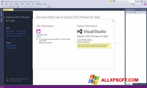Screenshot Microsoft Visual Studio Express untuk Windows XP