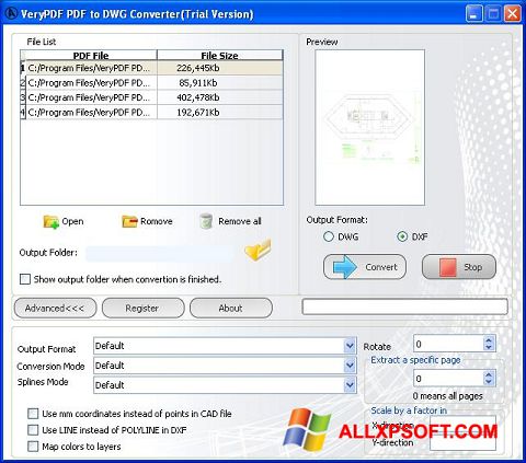 Screenshot PDF to DWG Converter untuk Windows XP