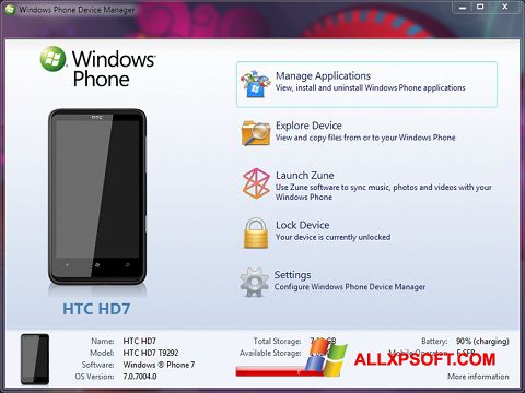 Screenshot Windows Phone Device Manager untuk Windows XP