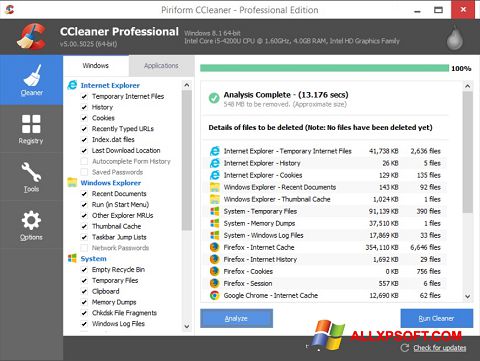 Screenshot CCleaner untuk Windows XP