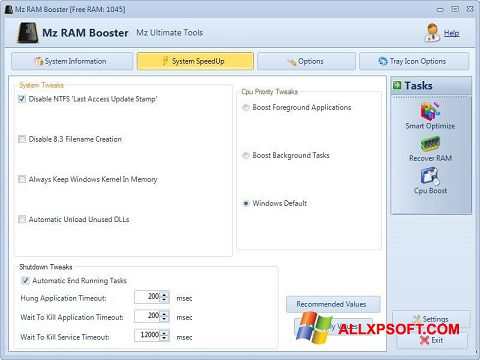 Screenshot Mz RAM Booster untuk Windows XP
