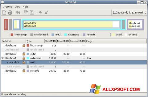 Screenshot GParted untuk Windows XP