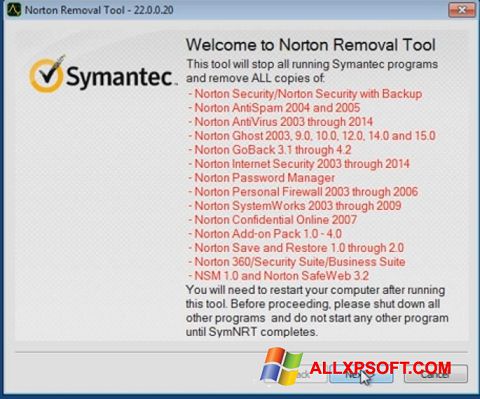 Screenshot Norton Removal Tool untuk Windows XP