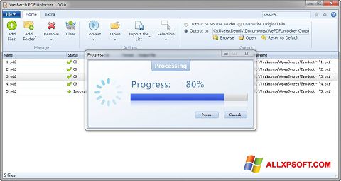 Screenshot PDF Unlocker untuk Windows XP