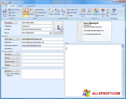 Screenshot Microsoft Outlook untuk Windows XP