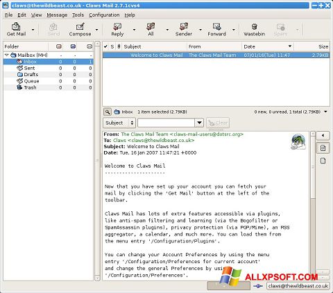 Screenshot Claws Mail untuk Windows XP