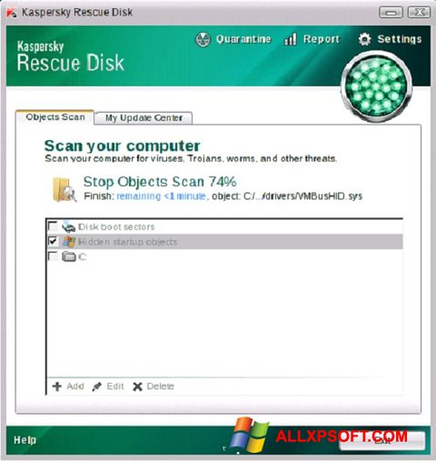 Screenshot Kaspersky Rescue Disk untuk Windows XP