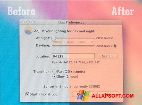 Screenshot F.lux untuk Windows XP
