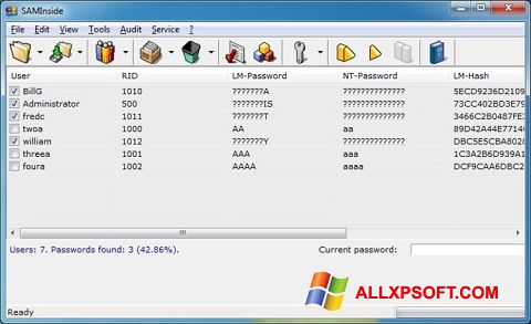 Screenshot SAMInside untuk Windows XP