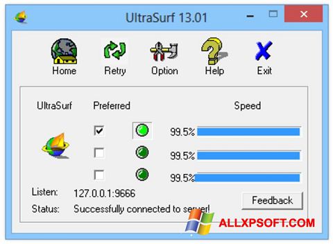 Screenshot UltraSurf untuk Windows XP