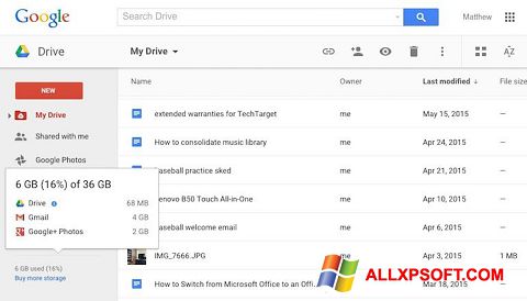 Screenshot Google Drive untuk Windows XP