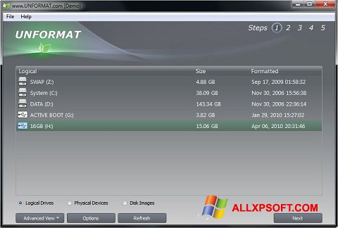 Screenshot UNFORMAT untuk Windows XP