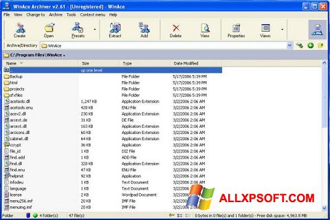 Screenshot WinAce untuk Windows XP