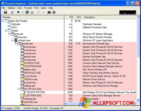 Screenshot Process Explorer untuk Windows XP
