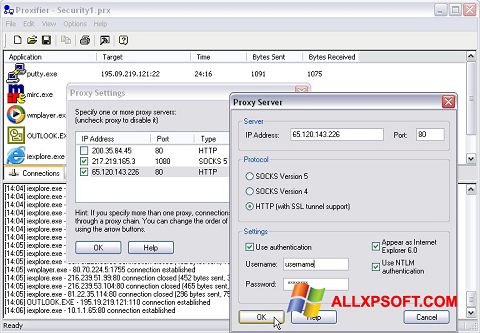 Screenshot Proxifier untuk Windows XP