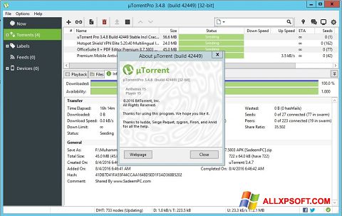 Screenshot uTorrent Pro untuk Windows XP