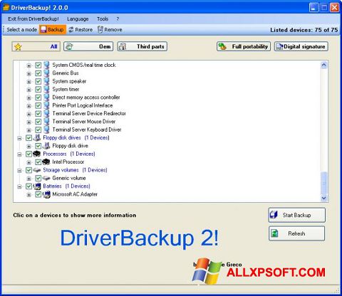Screenshot Driver Backup untuk Windows XP