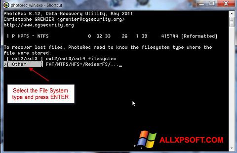 Screenshot PhotoRec untuk Windows XP