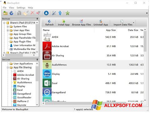 Screenshot iBackupBot untuk Windows XP