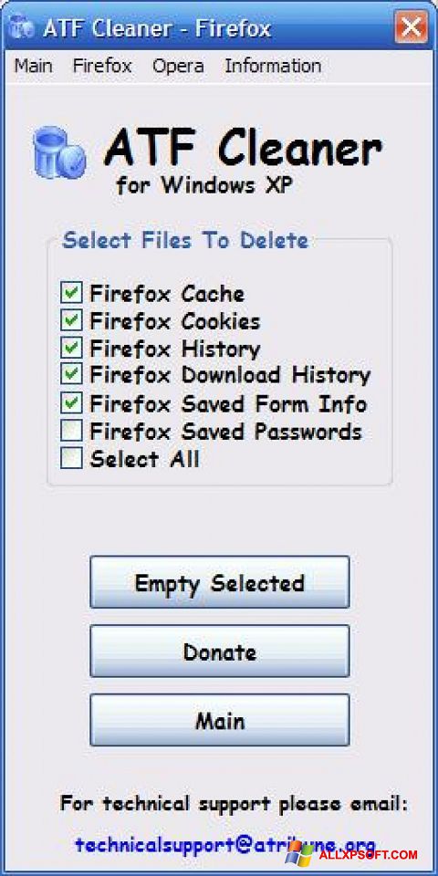 Screenshot ATF Cleaner untuk Windows XP