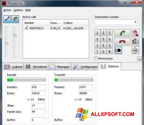 Screenshot PhonerLite untuk Windows XP