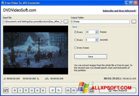 Screenshot Free Video to JPG Converter untuk Windows XP