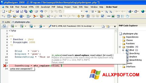 Screenshot phpDesigner untuk Windows XP