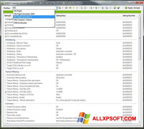 Screenshot NVIDIA Inspector untuk Windows XP