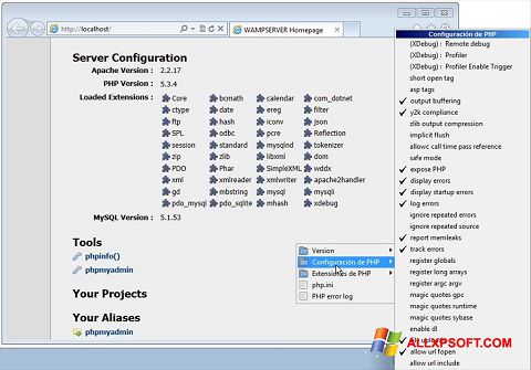 Screenshot WampServer untuk Windows XP