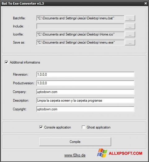 Screenshot Bat To Exe Converter untuk Windows XP
