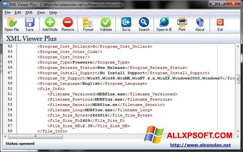 Screenshot XML Viewer untuk Windows XP