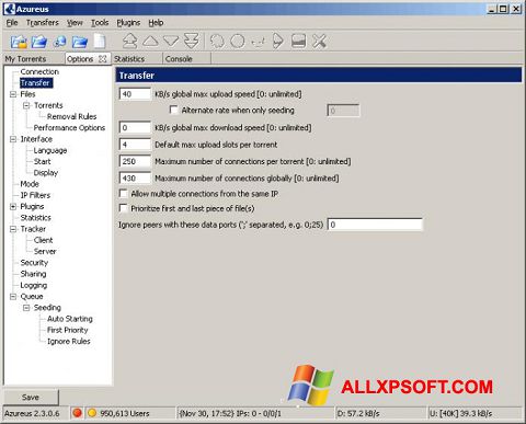 Screenshot Vuze untuk Windows XP