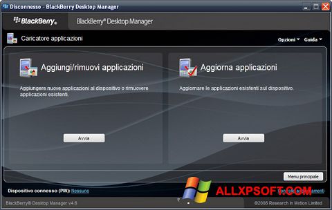 Screenshot BlackBerry Desktop Manager untuk Windows XP