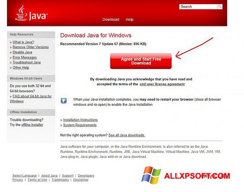 Screenshot Java untuk Windows XP