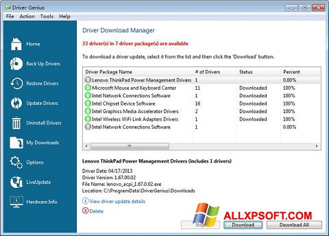 Screenshot Driver Genius Professional untuk Windows XP