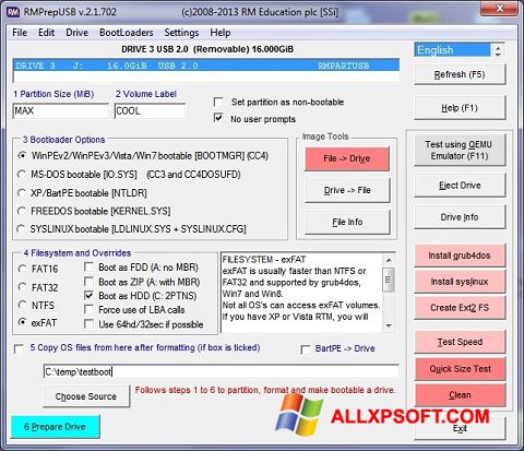 Screenshot RMPrepUSB untuk Windows XP