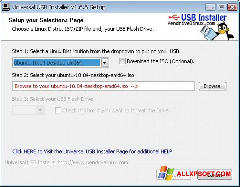 Screenshot Universal USB Installer untuk Windows XP