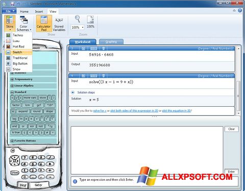Screenshot Microsoft Mathematics untuk Windows XP