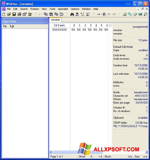 Screenshot WinHex untuk Windows XP