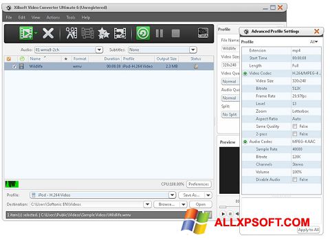 Screenshot Xilisoft Video Converter untuk Windows XP