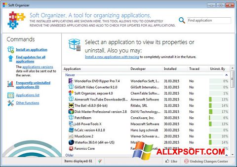 Screenshot Soft Organizer untuk Windows XP